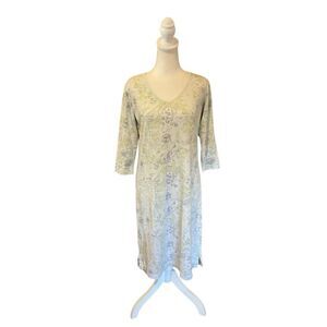 LL Bean Nightgown Dress Floral Supima Cotton Women Size XS Blue Green Floral
